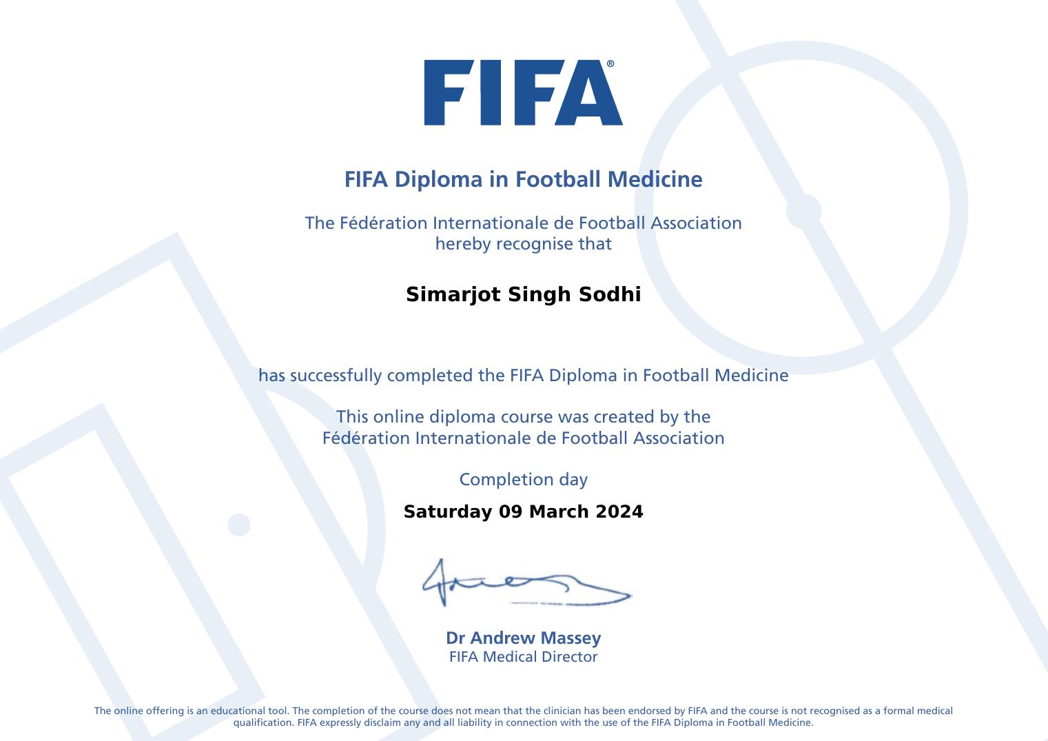 FIFA Diploma in Football Medicine